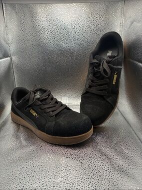 Puma Women's Black Suede composite toe shoe with Brown Sole